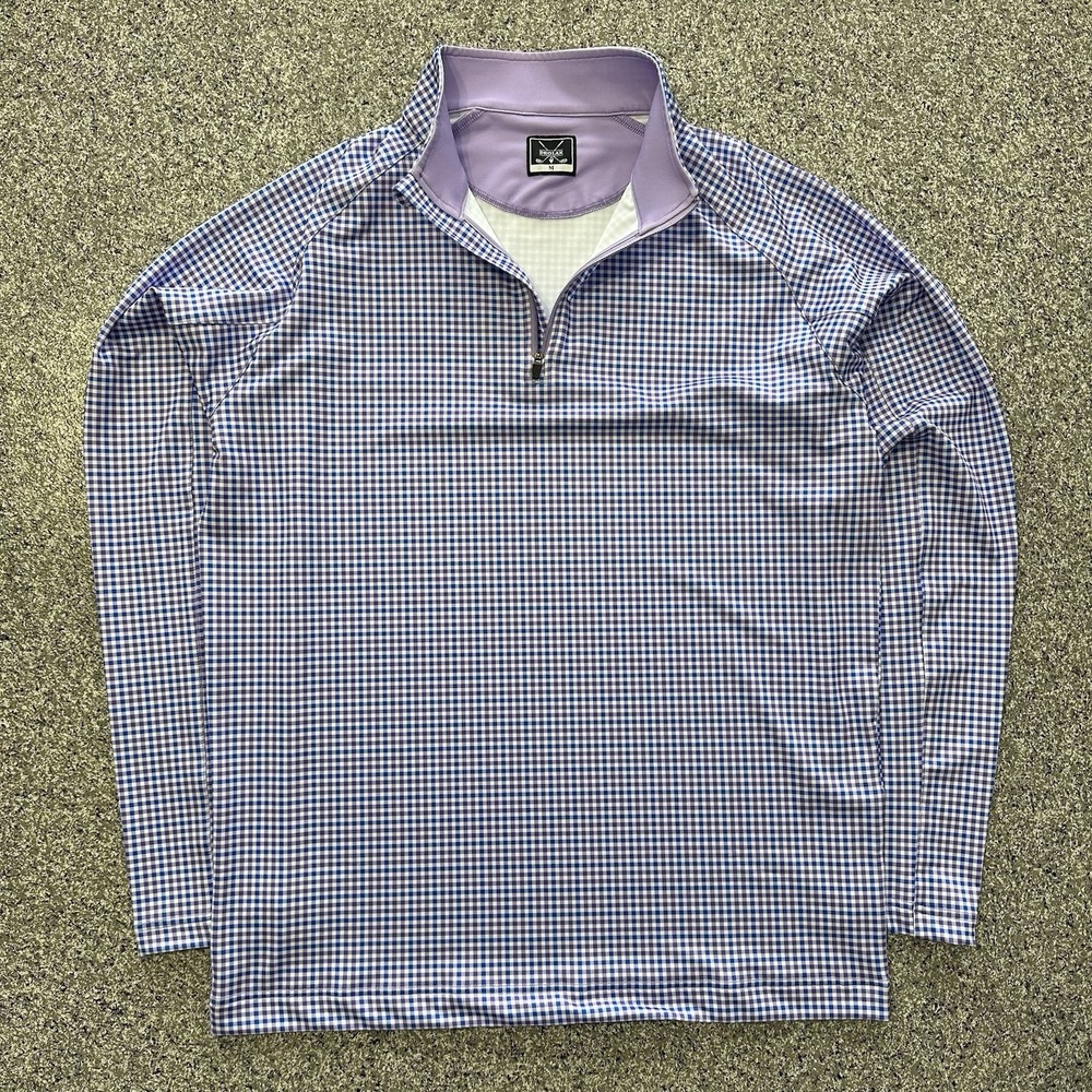 Deolax 1/4 Zip Golf Pullover Long Sleeve Mens M Check UPF 50+ Purple Stretch